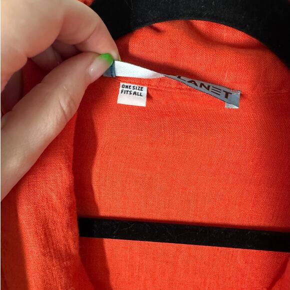 Planet Orange Signature Linen Button Down Shirt One Size Lagenlook Lightweight - Picture 7 of 8
